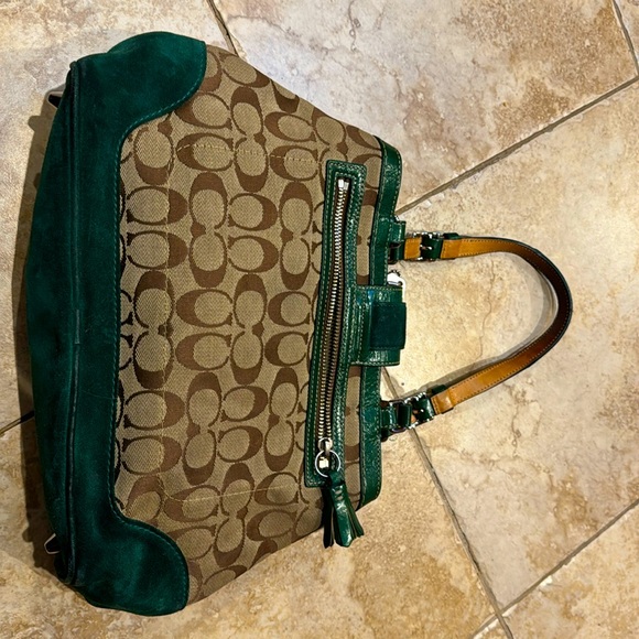 Coach Handbags - Coach RARE Vintage Monogram Green Blue Suede Purse